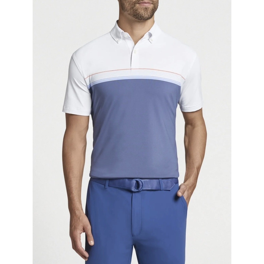 PETER MILLAR MEN'S CROWN CRAFTED POLO~XLARGE~WHITE BLUE w/ STRIPES NEW MSRP $110